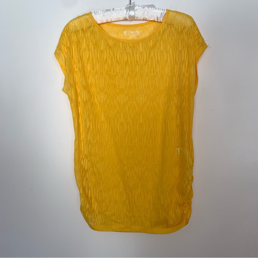 Cato Yellow Sheer Short Sleeve Top Large